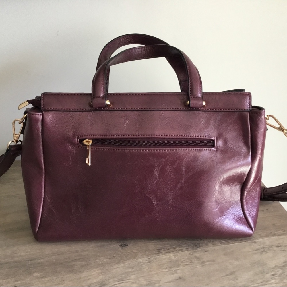 Mellow World Salome Floral Embossed Satchel Handbag Crossbody in Plum- 2 Straps - Picture 3 of 10